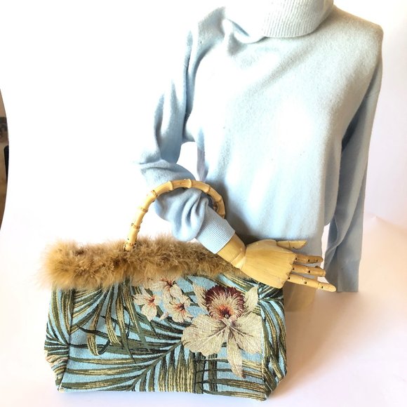 Orchid pattern Bag with Bamboo and Feathers NWOT - Picture 1 of 7